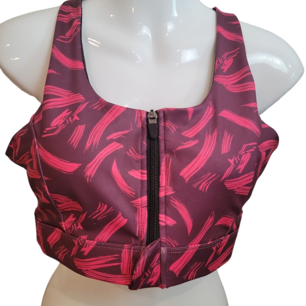 Sport Bra XL Pink Wine Front Zip NWT